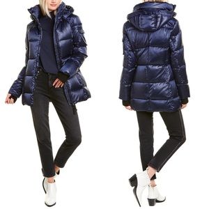 S13 Satin Grammercy Blue Midnight Down Puffer Coat